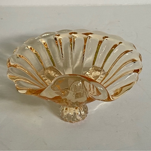 Vintage Shell Glass Trinket Dish Footed Peach Small Beach Ocean 3” EUC Jewelry - Picture 15 of 16